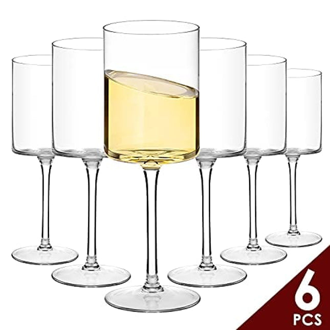 Chouggo Square Wine Glasses Set of 6, Hand Blown Crystal Red Wine or White Wine Glass 11.4Oz - Hand Crafted by Artisans - Gifts for Women, Men, Wedding, Anniversary, Christmas, Birthday