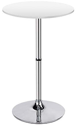 Leopard MDF Round Top Not Adjustable (41 INCHES Height) Bar Table, Pub Table with Silver Leg and Base (White)