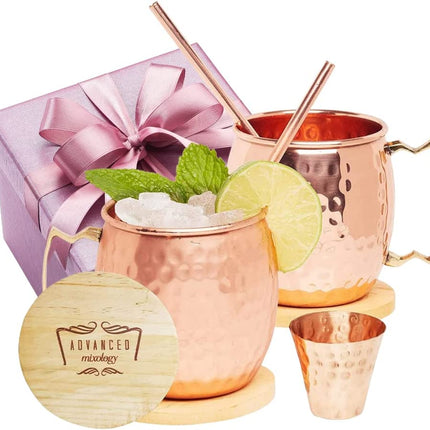 Advanced Mixology Authentic Moscow Mule Copper Mugs - Set of 2 (16oz)
