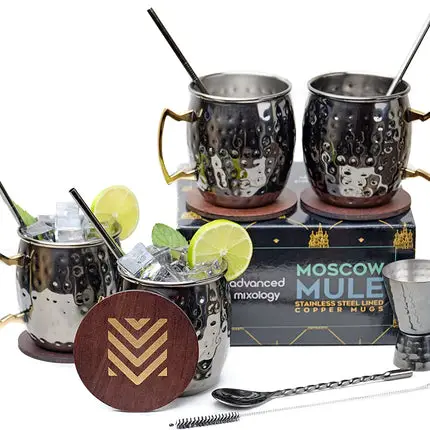Advanced Mixology Black Moscow Mule Mugs Gift Set (18oz)