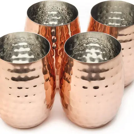 Kitchen Science Copper Wine Glasses w/ Bonus Artisan Cheeseboard - Set of 4