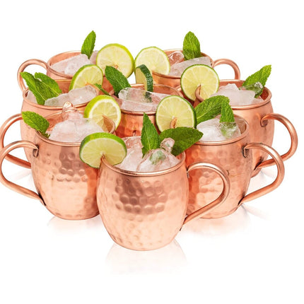 Kitchen Science Moscow Mule Hammered Copper Mugs - Set of 8 (16oz)