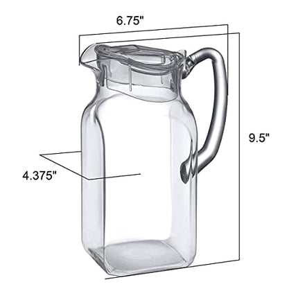 Amazing Abby - Quadly - Acrylic Pitcher (64 oz), Clear Plastic Pitcher with Lid, BPA-Free and Shatter-Proof, Great for Iced Tea, Sangria, Lemonade, and More