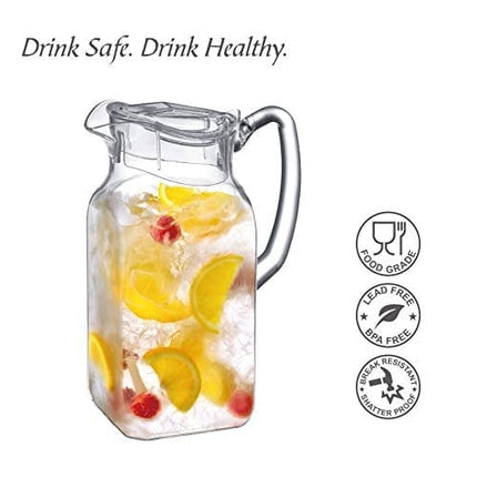 Amazing Abby - Quadly - Acrylic Pitcher (64 oz), Clear Plastic Pitcher with Lid, BPA-Free and Shatter-Proof, Great for Iced Tea, Sangria, Lemonade, and More