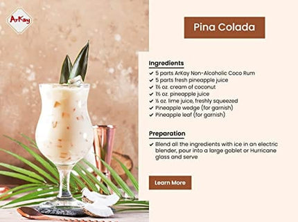 Arkay Non-Alcoholic Coco Rum Flavored Drink - Make Great Zero Proof Cocktails | 0 Calories 0 Sugar |