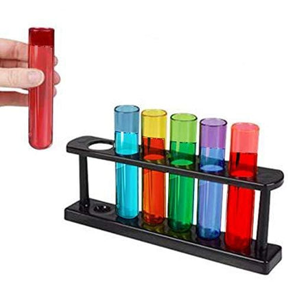 ArtCreativity Test Tube Glass Set, 6 Plastic Laboratory Glasses with Carry Tray, Funny Scientific Gifts for Adults, Cool Chemistry Graduation Gag Gift, Unique Drinking Gifts for Men and Women