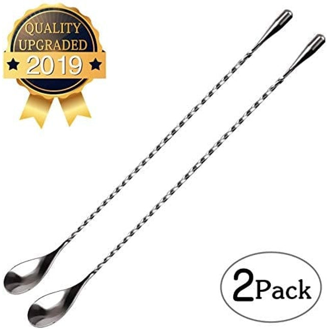 Mixing Spoon Stainless Steel Set of 2 Professional Cocktail Bar Tool (12 Inches) Japanese Style Teardrop End Design