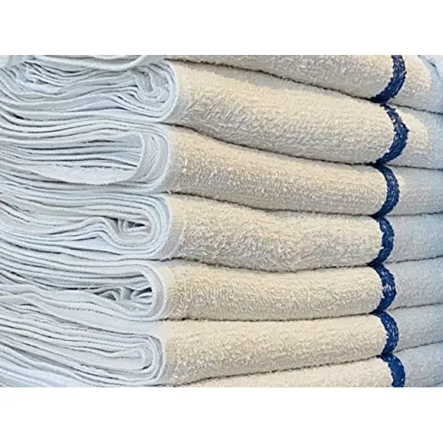 AuthenticSeller Blue Stripe Bar Towels, 15 Pack, 32 Oz/Dz, 16x19 Inch, Restaurant Kitchen Towels, Reusable Cleaning Towels, Cotton Bar Mop Terry Towels Commercial Grade(Set of 15, Blue Stripe Towels)