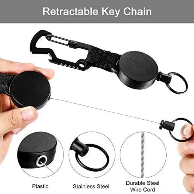 Advanced Mixology Retractable Key Chain Multifunction Badge Holder Reel with Steel Cable Multitool Keychain Bottle Opener for Mens, 2 Pieces (Black)
