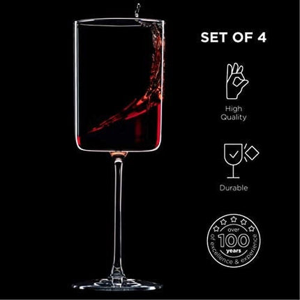 Superlative Edge Wine Glasses Square [Set of 4] White & Red Wine Goblets, Premium Clear Glass Bordeaux Wine Glasses Large Bowl Stemware Wine Blown Glasses Nice Packaging [17 Ounce].