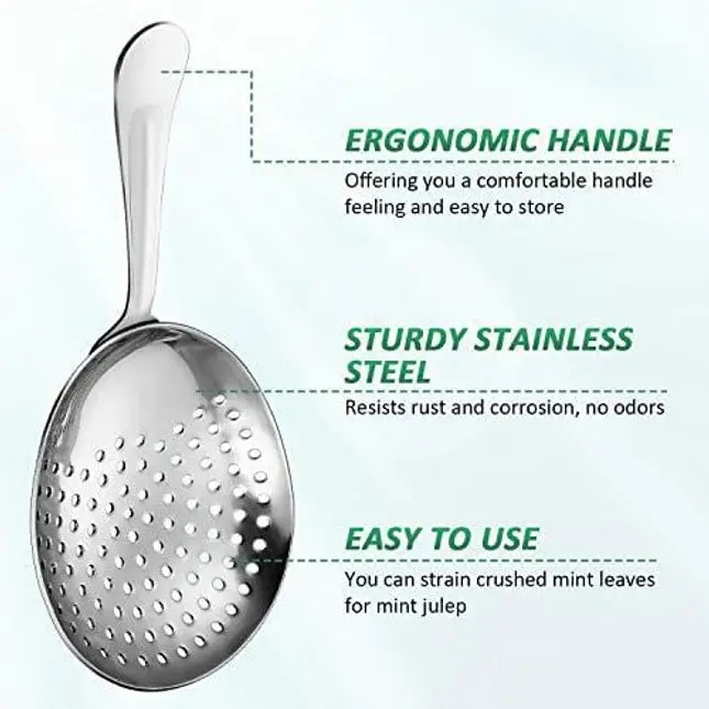 2 Pieces Julep Strainers Bar Strainer Cocktail Strainer Stainless Steel Cocktail Strainer Spoon for Cocktail Drinks Home or Commercial Bar Use