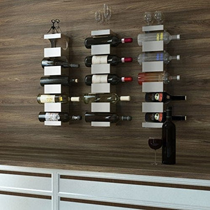Brightmaison Alex Wine Rack Wall Mounted, Wine Bottle Holder for 15 Bottles, Kitchen Organization Stainless Steel Set of 3
