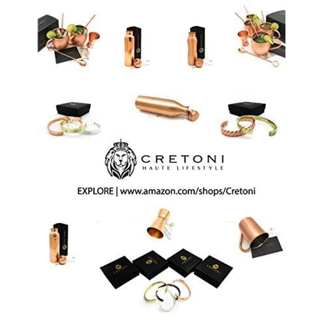 Cretoni Professional Crystal Glass Bar Mixing Set - 1 Crystal Mixing Glass, 1 Jigger, 1 Bar Spoon, 1 Hawthorne Strainer (Copper)
