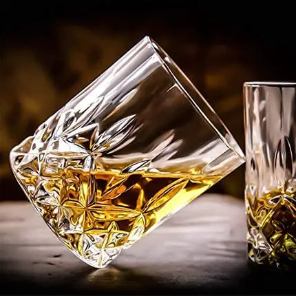 Whiskey Glasses-Premium 11 OZ Scotch Glasses Set of 4 /Old Fashioned Whiskey Glasses/Gift for Scotch Lovers/Style Glassware for Bourbon/Rum glasses/Bar Tumbler Whiskey Glasses, Clear