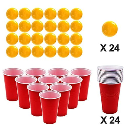 DR.DUDU Beer Pong Game Set, 16 Oz Beer Pong Cups and 1.6 Inch Balls Set for Pool Party, Camping, Beach - 24 Disposable Cups & 24 Balls