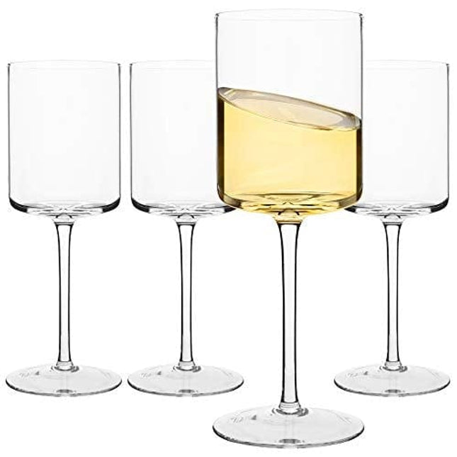 Elixir Glassware Crystal Wine Glasses - Set of 4 - 14 oz Stemware - Red Wine & White Wine Entertaining Drinkware - 100% Lead-Free Glass - Unique Modern Design