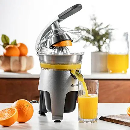 Eurolux Die Cast Stainless Steel Electric Citrus Juicer Squeezer, for Orange, Lemon, Grapefruit | 300 Watts of Power, With 2 Stainless Steel Filter Sizes for Pulp Control