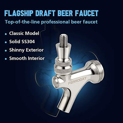 FERRODAY Stainless Steel Draft Beer Faucet SS304 Beer Faucet for Keg Tap Tower Beer Shank and Kegerator(Beer Faucet All SS304 Version)