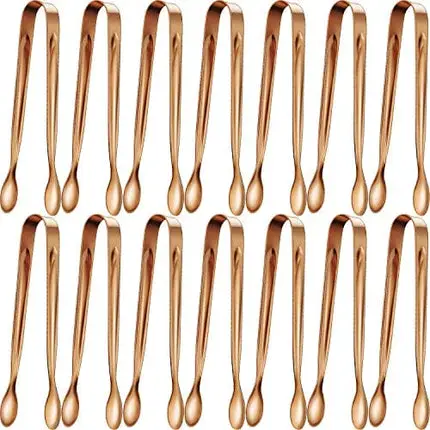 12 Pieces Sugar Tongs Ice Tongs Stainless Steel Mini Serving Tongs Appetizers Tongs Small Kitchen Tongs for Tea Party Coffee Bar Kitchen (4.3 Inch, Rose Gold)