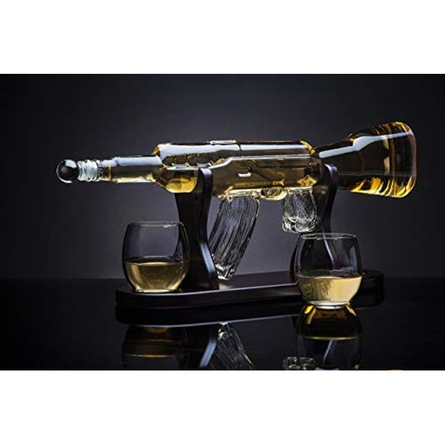 Rifle Gun Whiskey Decanter with 2 Whiskey Glasses Set - for Liquor, Scotch, Bourbon Vodka, Gifts for Men