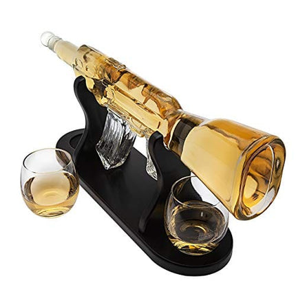 Rifle Gun Whiskey Decanter with 2 Whiskey Glasses Set - for Liquor, Scotch, Bourbon Vodka, Gifts for Men
