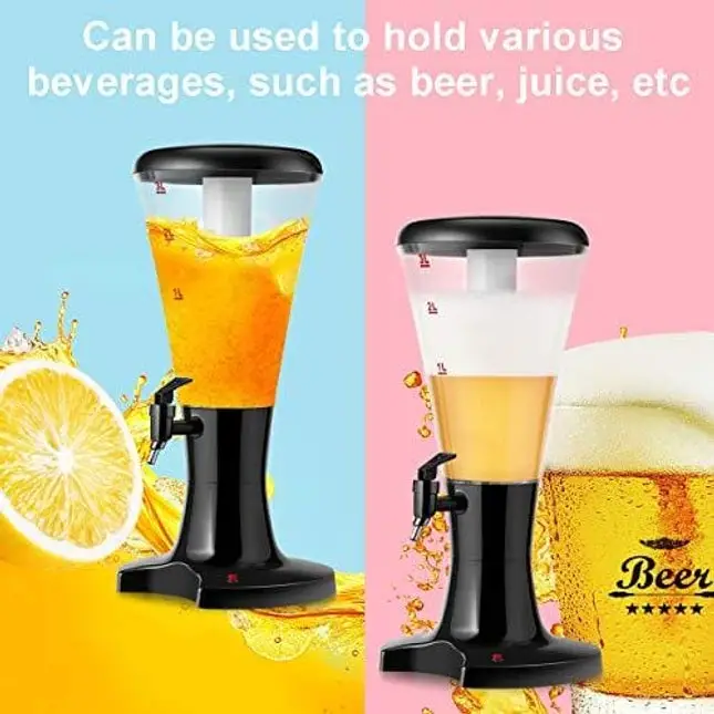 Goplus 2PCS Beer Tower Dispenser 3L Cold Draft Beer Tower Beverage Dispenser with LED Lights & Removable Ice Tube, Perfect for Party Bar Home, Set of 2