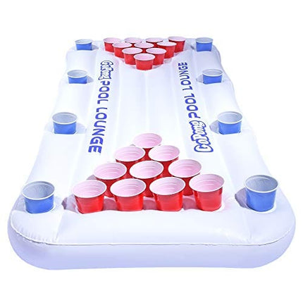 GoPong Pool Lounge Floating Beer Pong Table Inflatable with Social Floating, White, 6'