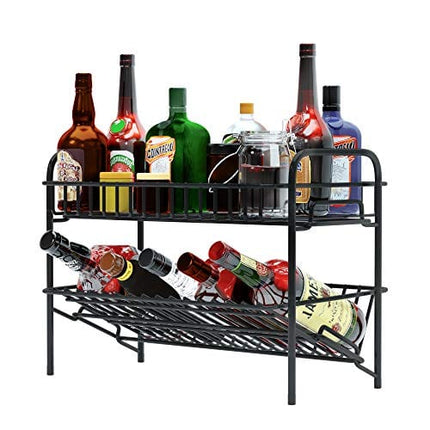 Spice Racks Organizer for Countertop, 2 Tier Counter Shelf Standing Holder Storage for Kitchen Cabinet Pantry Bathroom Office, Black