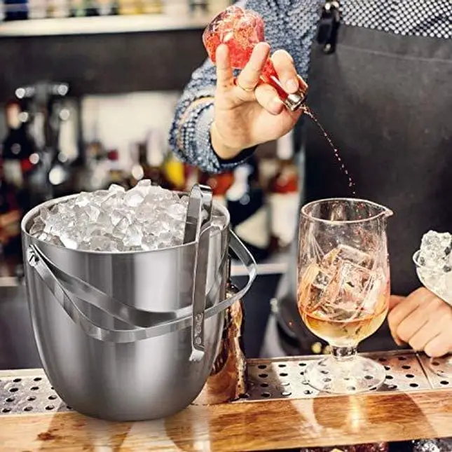 Jozo Ice Bucket Insulated with Tongs and Lids 3.4 Quarts for Parties and Bar, Stainless Steel Double Wall with Strainer