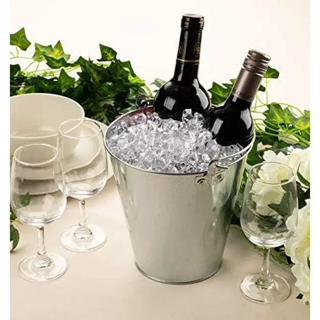 Round Galvanized Buckets - 6-Pack Steel Buckets with Handle for Beer and Drinks, Table Centerpiece Party Supplies, 100-Ounce, Silver, 7 x 7 Inches