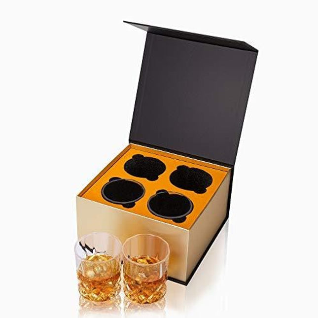 KANARS Old Fashioned Whiskey Glasses with Luxury Box - 10 Oz Rocks Barware For Scotch, Bourbon, Liquor and Cocktail Drinks - Set of 4