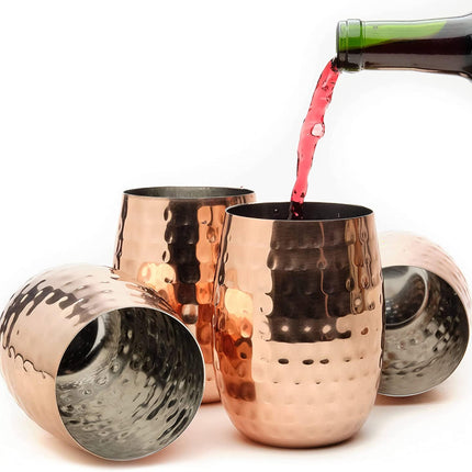 Kitchen Science Copper Wine Glasses w/ Bonus Artisan Cheeseboard - Set of 4