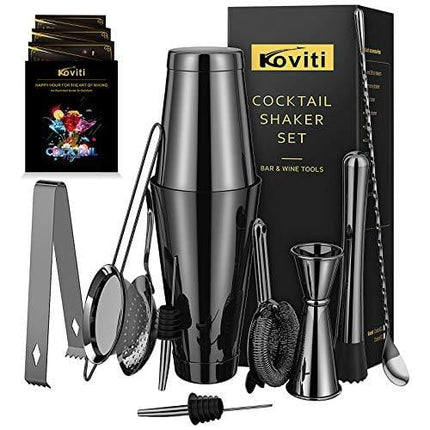 Cocktail Shaker - Koviti 12 Piece Bartender Kit - Stainless Steel Cocktail Shaker Set, Premium Bar Set for Home, Bars, Parties and Traveling(Black)