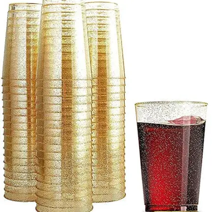 100 Glitter Plastic Cups 12 Oz Clear Plastic Cups Tumblers Gold Glitter Cups Disposable Wedding Cups Elegant Party Cups Recyclable and BPA-Free