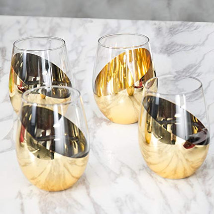 MyGift Modern Brass Stemless Wine Glasses, Set of 4