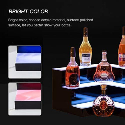 Nurxiovo LED Liquor Bottle Display 20 Inch 3 Step Corner LED Display Shelf DIY Mode Illuminated Bottle Shelf Color Changing with LED Color Remote Control for Home Party Bar L20xW20xH12''