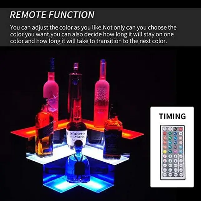 Nurxiovo LED Liquor Bottle Display 20 Inch 3 Step Corner LED Display Shelf DIY Mode Illuminated Bottle Shelf Color Changing with LED Color Remote Control for Home Party Bar L20xW20xH12''