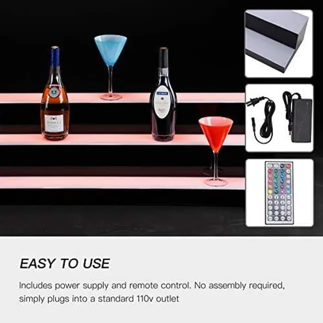 Nurxiovo Liquor Bottle Display Shelf 60 in 3 Step LED Lighted Bar Shelf for Home Commercial Bar, with RF Remote Control Multiple Colors