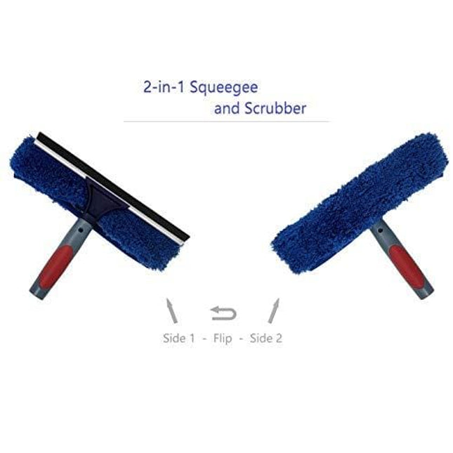 Pomatree Window Cleaning Rubber Squeegee and Microfiber Scrubber | 2-in-1 Window Washing Cleaning Tools Combo | Window Cleaner Attachment Tool for Extension Pole | For Commercial Business and Home Use