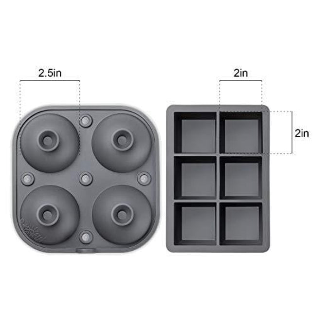 Samuelworld Ice Cube Trays - Jumble Big Cubes & 2.5 inches Large Sphere Ice Mold Combo for Whiskey and Cocktails, Keep Drinks Chilled (Grey)