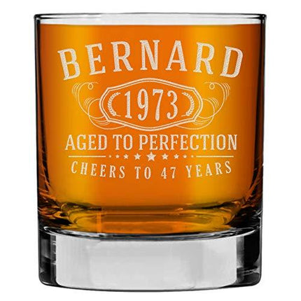 Personalized Etched 10.25oz Whiskey Rocks Glass for Birthday Gifts - Aged to Perfection | Bernard