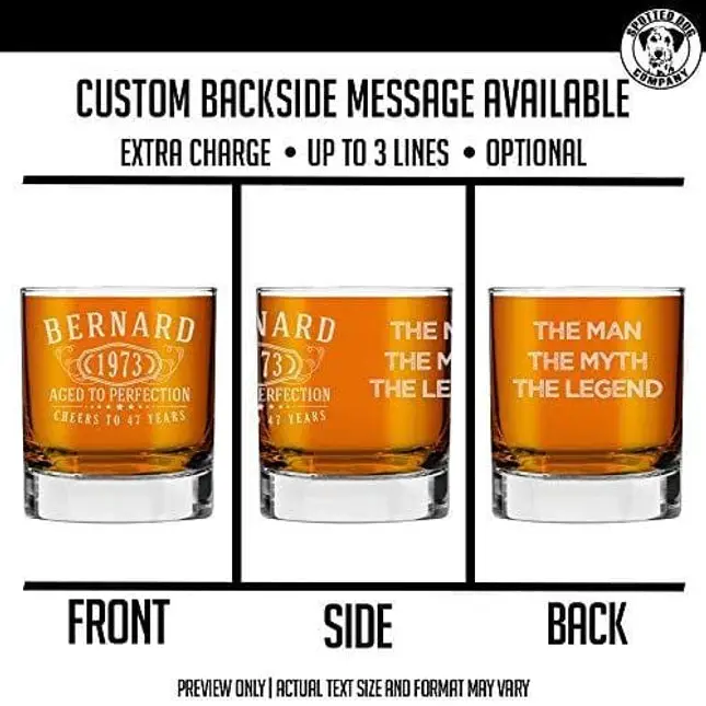 Personalized Etched 10.25oz Whiskey Rocks Glass for Birthday Gifts - Aged to Perfection | Bernard