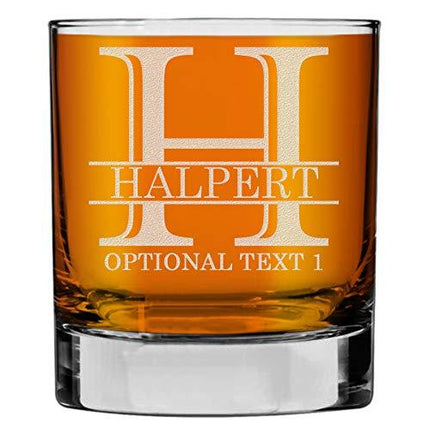 Personalized Etched Monogram 10.25oz Whiskey Rocks Glass | Halpert