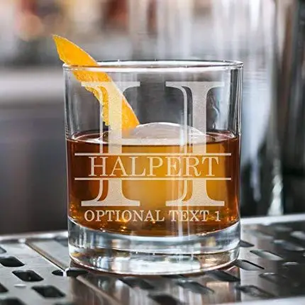 Personalized Etched Monogram 10.25oz Whiskey Rocks Glass | Halpert
