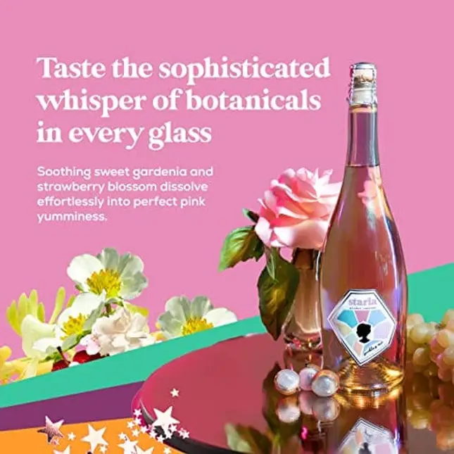 Starla Wines Non Alcoholic Sparkling Rose- Award winning, Full-Bodied, Botanically enhanced Sparkling Rose I 0 carbs, 0g Sugars, 5 Calories I Pinot Grigio, French Colombard and Pinot Noir, Gardenia and Strawberry Blossom Effervescence [750ml, 1 -pack]