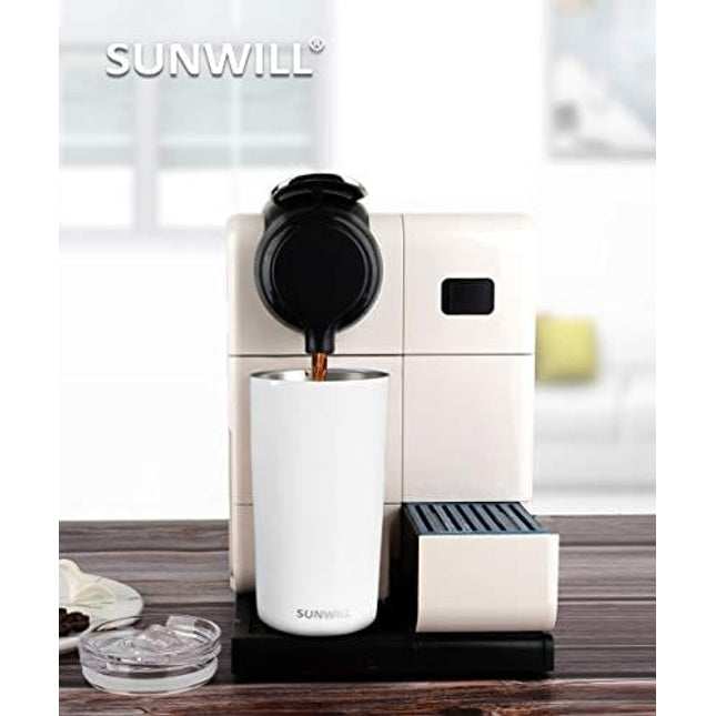 SUNWILL Double Wall Coffee Cup, Insulated Coffee Mug Stainless Steel Slim Travel Tumbler Mini 12oz, White