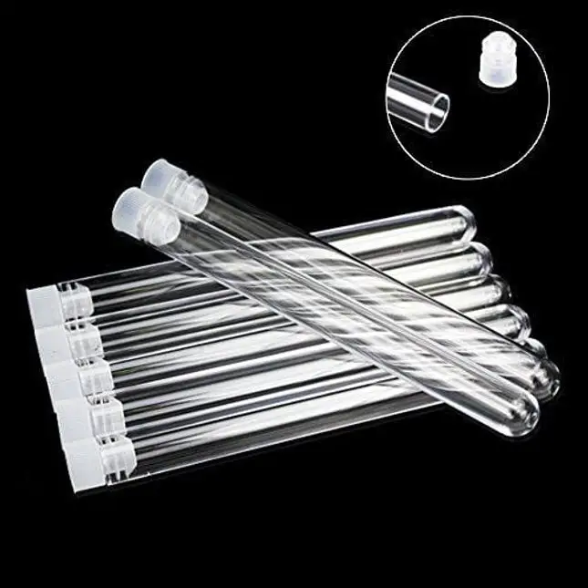 SUPERLELE 48pcs 16x150mm Clear Plastic Test Tube with Caps for Scientific Experiments, Party, Decorate the House, Candy Storage