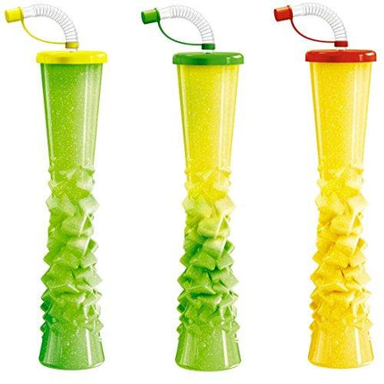 Ice Yard Cups Party 8-PACK - for Margaritas, Cold Drinks, Frozen Drinks, Kids Parties - 17 oz. (500 ml) - set of 8 Yard Cups. BPA Free and Crack Resistant (Assorted color lids)