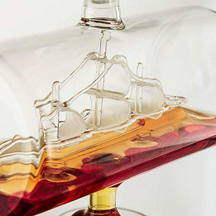 Whiskey Decanter with Antique Ship - The Wine Savant Ship Decanter Set with 4 Globe Glasses, Drink Dispenser for Wine, Whiskey Decan, Liquor Decanter, Scotch, Rum and Liquor or Spirits 1000ml