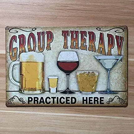 Tinksky Vintage Metal Tin Sign Wall Plaque Poster"Group Therapy Practiced Here" for Cafe Bar Pub Beer Club Wall Home Decor